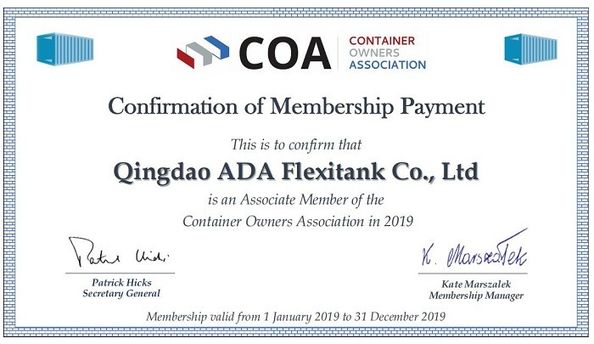 चीन Qingdao ADA Flexitank Co., Ltd प्रमाणपत्र